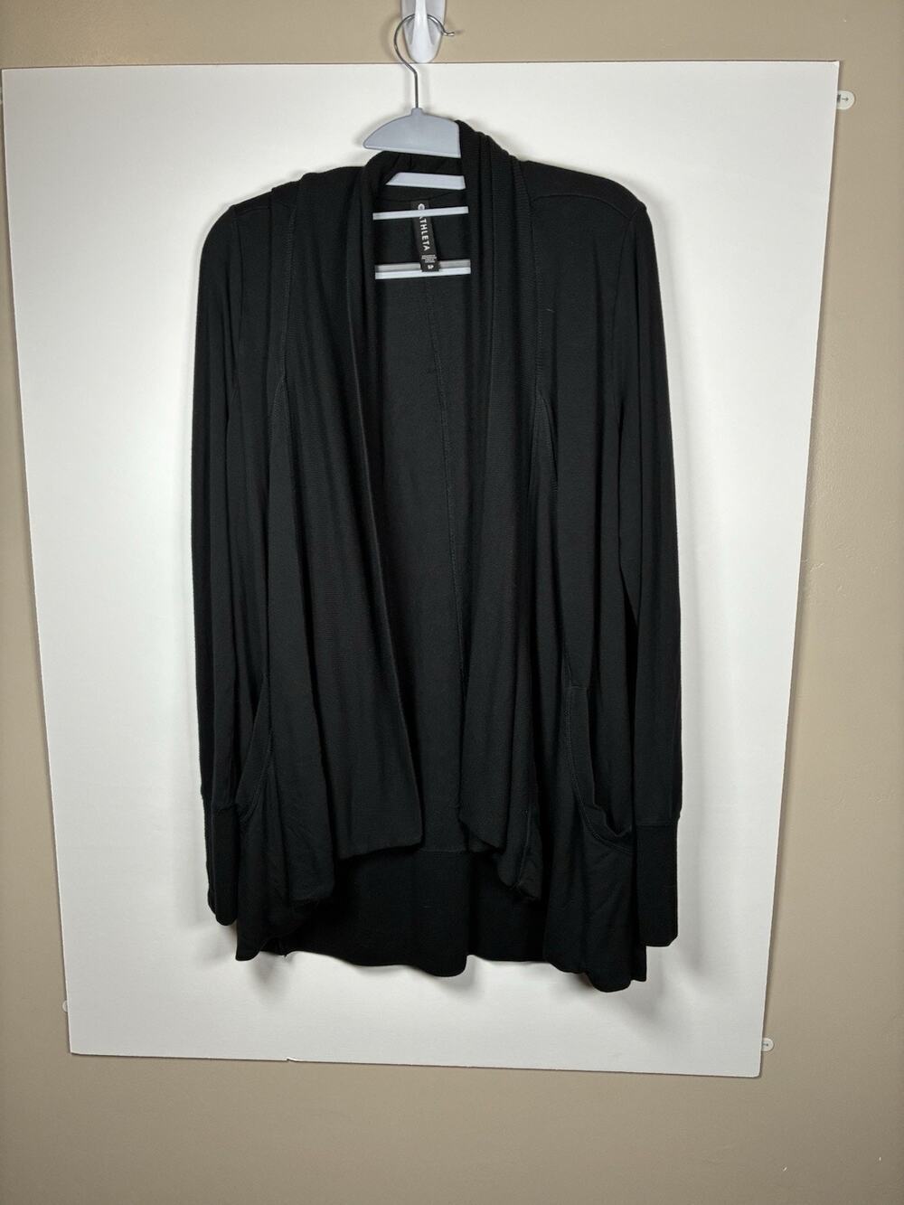 Athleta Pranayama Wrap Cardigan Womens Sz S Black Open Front Modal Blend